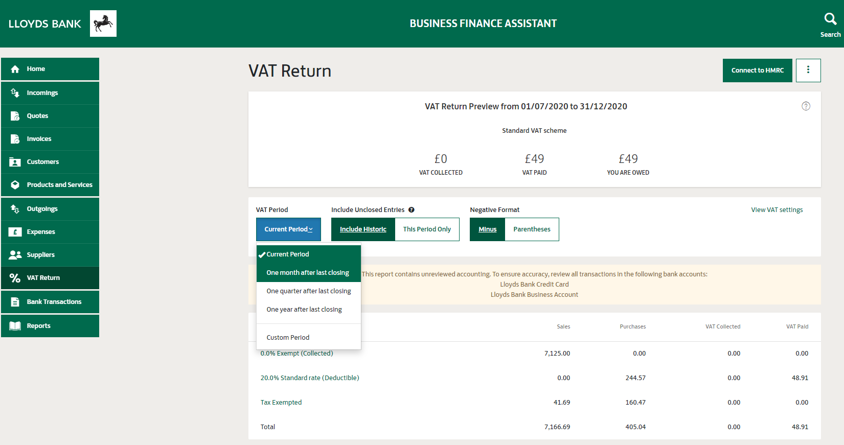 How Can I Change My VAT Period Business Finance Assistant   VAT Report One Month After Last Closing 