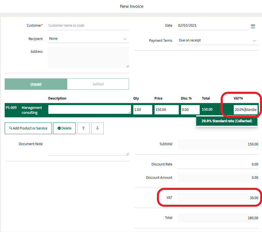 How can I set up my invoices to include the VAT so I can charge the